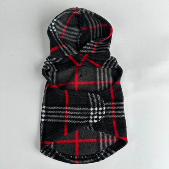 Black Plaid Fleece Super-Soft Pullover Puppy Dog Hoodie Extra Small - Picture 3 of 6